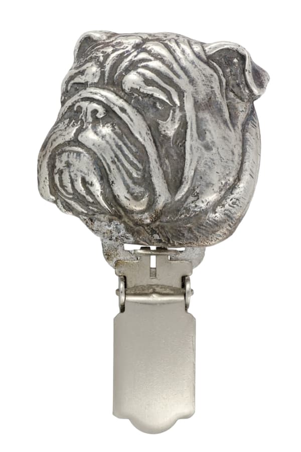 Englanninbulldog, Bulldog - rintakoru klipsillä, aloitusnumeron pidike, hopeoitu neula koiranäyttelyihin Art-Dog