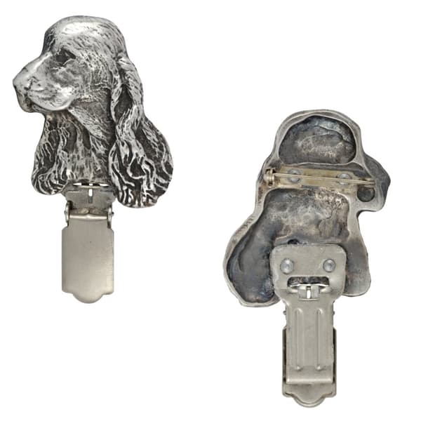 Englantilainen cockerspanieli - rintakoru klipsillä, aloitusnumeron pidike, hopeoitu neula koiranäyttelyihin Art-Dog