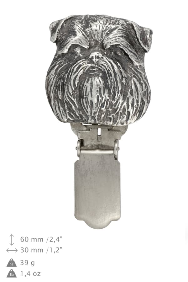 Brussels Griffon, Griffon bruxellois - broche med clips, startnummerholder, forsølvet nål til hundeudstillinger af Art-Dog