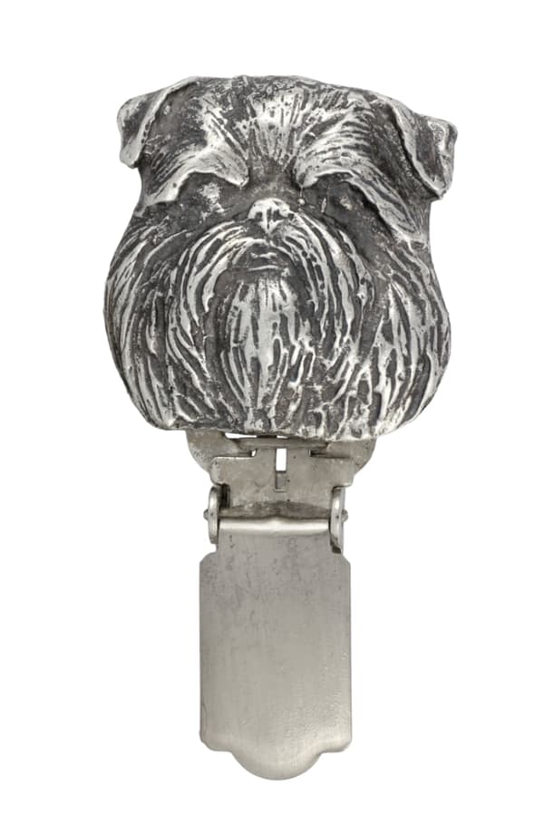 Brussels Griffon, Griffon bruxellois - broche med clips, startnummerholder, forsølvet nål til hundeudstillinger af Art-Dog