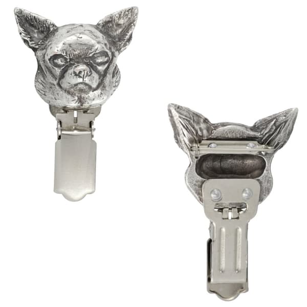 Lyhytkarvainen Chihuahua I - rintakoru klipsillä, aloitusnumeron pidike, hopeoitu neula koiranäyttelyihin Art-Dog