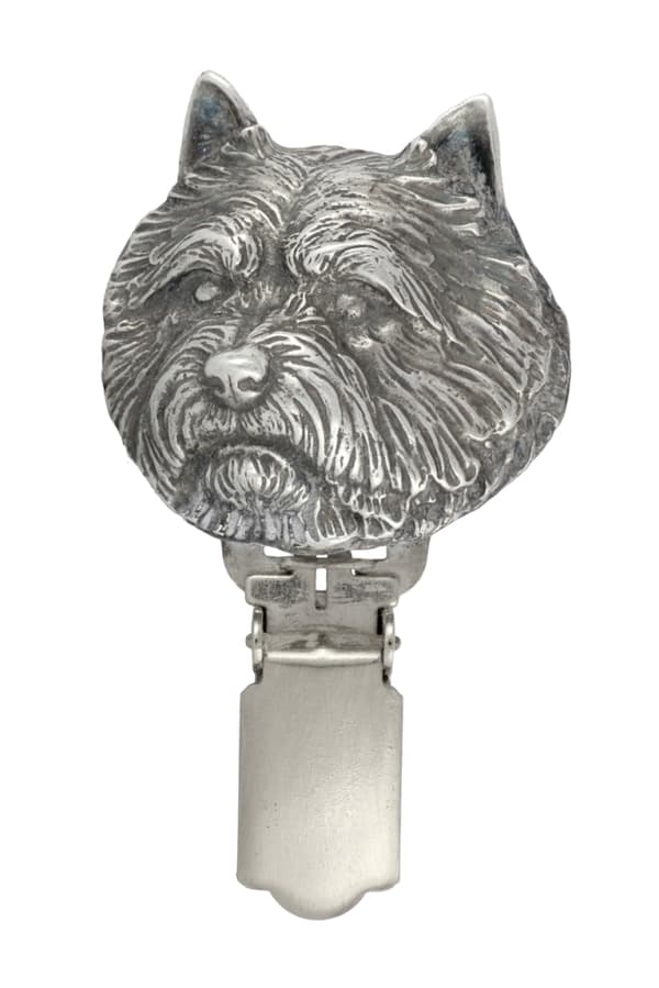 Norwich Terrier - broche med clips, startnummerholder, forsølvet hundeudstillingsnål fra Art-Dog