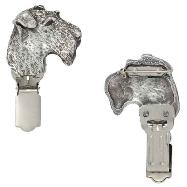 Airedale Terrier, Waterside Terrier - broche med clips, startnummerholder, forsølvet hundeudstillingsnål fra Art-Dog