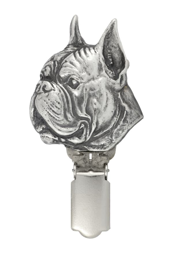 Boxer, Boxer - broche med clips, startnummerholder, forsølvet nål til hundeudstillinger af Art-Dog