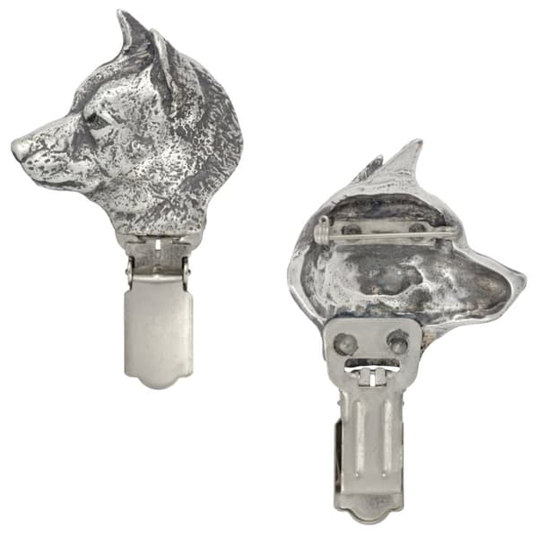Shiba Inu - rintakoru klipsillä, aloitusnumeron pidike, hopeoitu neula koiranäyttelyihin Art-Dogilta