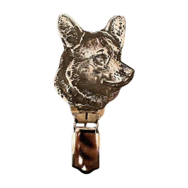Welsh Corgi - broche med clips, startnummerholder, forsølvet hundeudstillingsnål af Art-Dog