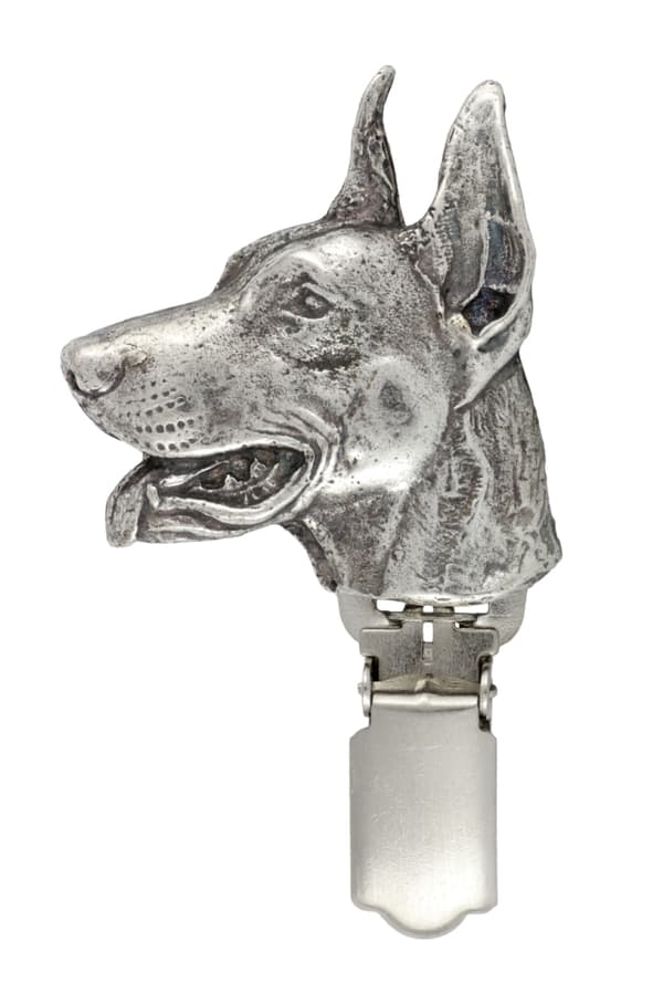 Doberman, Dobermann - rintakoru klipsillä, lähtönumeron pidike, lahja koiranäyttelyyn Art-Dog