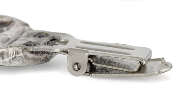Staffordshire Bull Terrier, Staffik, Staffi - broche med clips, startnummerholder, gave til en hundeudstilling af Art-Dog