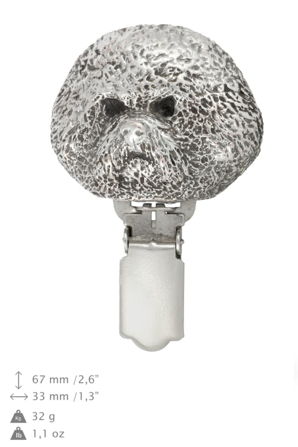 Bichon Frise, Tenerife Dog - rintakoru klipsillä, lähtönumeron pidike, lahja koiranäyttelyyn Art-Dog