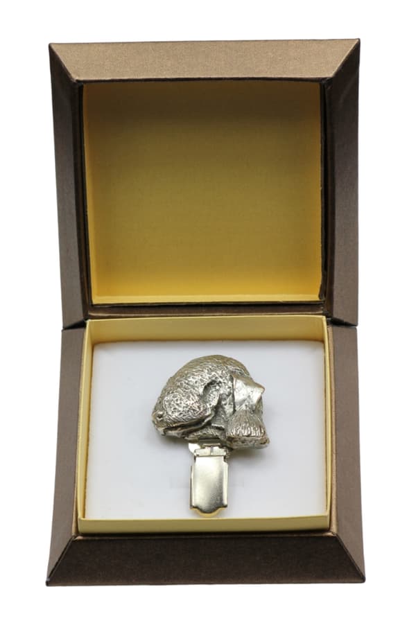 Bedlington Terrier, Rothbury Terrier - broche med clips, startnummerholder, gave til en hundeudstilling af Art-Dog