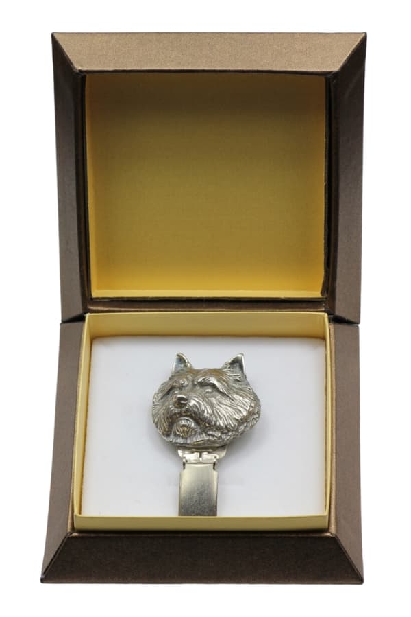 Norwich Terrier - broche med clips, startnummerholder, gave til hundeudstilling af Art-Dog