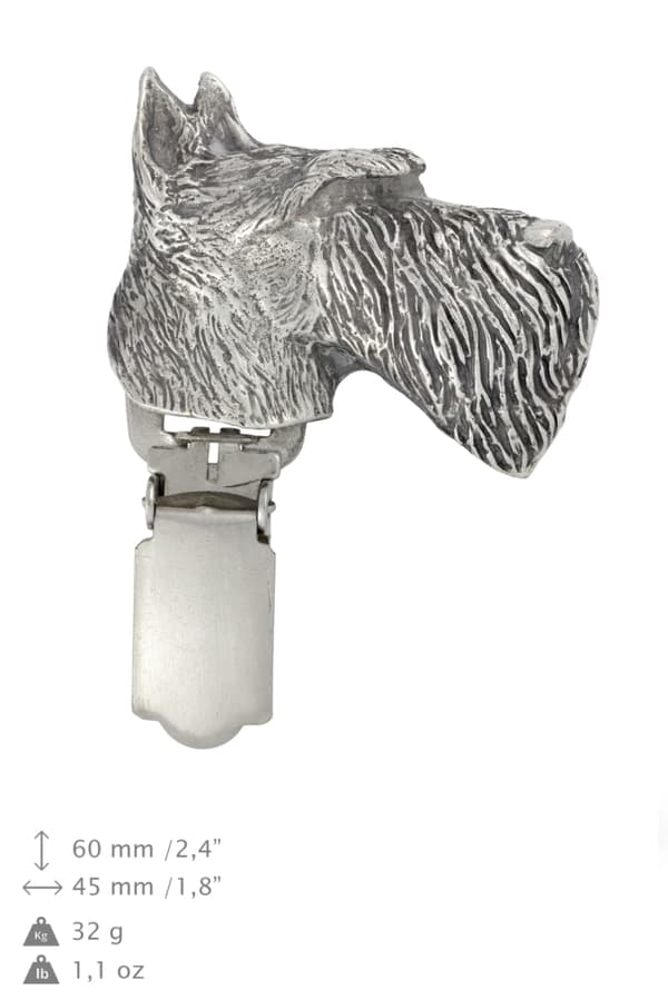 Scottish Terrier, Aberdeen Terrier - broche med clips, startnummerholder, gave til en hundeudstilling af Art-Dog