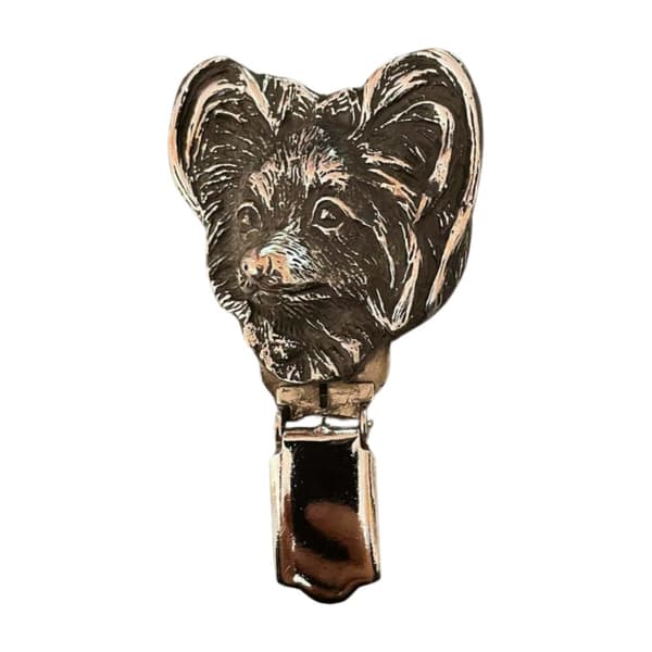 Papillon, mannerspanieli - rintakoru klipsillä, lähtönumeron pidike, lahja koiranäyttelyyn Art-Dog