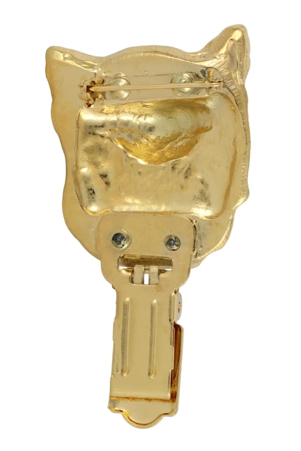 Langhåret Chihuahua I - broche med clips, guldbelagt holder til startnummer, elegant nål til hundeudstillinger af Art-Dog