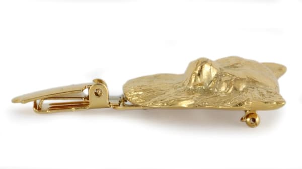 Langhåret Chihuahua I - broche med clips, guldbelagt holder til startnummer, elegant nål til hundeudstillinger af Art-Dog