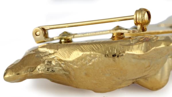 Langhåret Chihuahua I - broche med clips, guldbelagt holder til startnummer, elegant nål til hundeudstillinger af Art-Dog