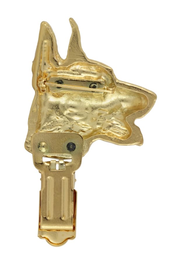 Doberman, Dobermann - broche med clips, guldbelagt holder til startnummeret, elegant nål til hundeudstillinger af Art-Dog