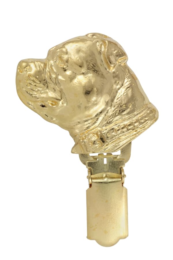 Staffordshire Bull Terrier, Staffik, Staffi - broche med clips, guldbelagt startnummerholder, elegant hundeudstillingsnål fra Art-Dog