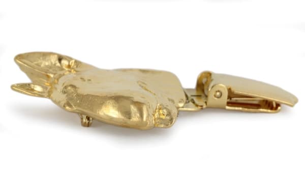 Bull terrier, Bull Terrier - broche med clips, forgyldt holder til startnummer, elegant nål til en hundeudstilling af Art-Dog