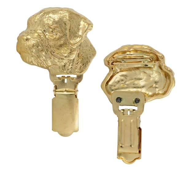 Border Terrier - broche med clips, guldbelagt startnummerholder, elegant hundeudstillingsnål fra Art-Dog