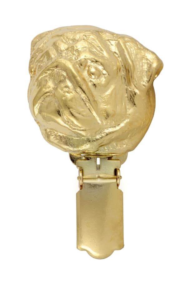Pug, Pug, Carlin - broche med clips, forgyldt holder til et startnummer, elegant nål til en hundeudstilling af Art-Dog