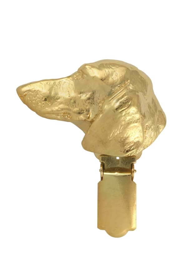 Korthåret gravhund - broche med clips, guldbelagt holder til startnummer, elegant nål til hundeudstilling af Art-Dog