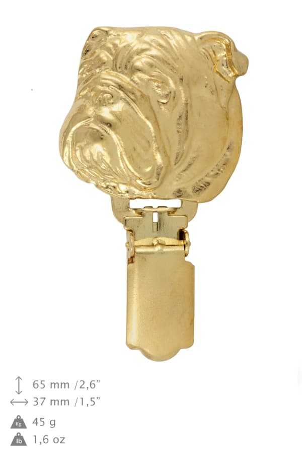 Engelsk bulldog, Bulldog - broche med clips, guldbelagt startnummerholder, elegant hundeudstillingsnål fra Art-Dog