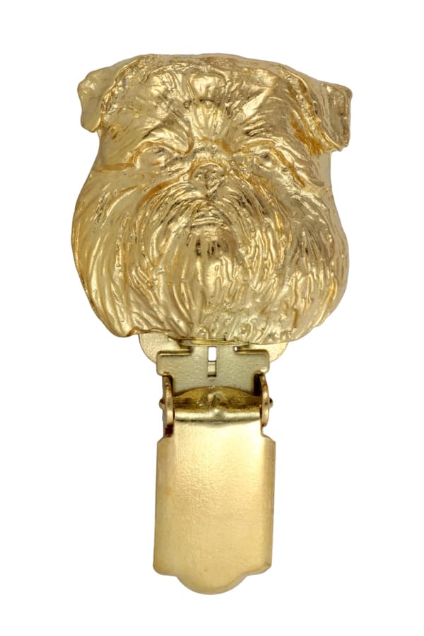 Brussels Griffon, Griffon bruxellois - broche med clips, forgyldt startnummerholder, elegant hundeudstillingsnål fra Art-Dog