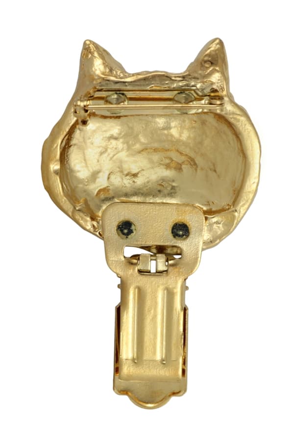 Norwich Terrier - broche med clips, guldbelagt startnummerholder, elegant hundeudstillingsnål fra Art-Dog