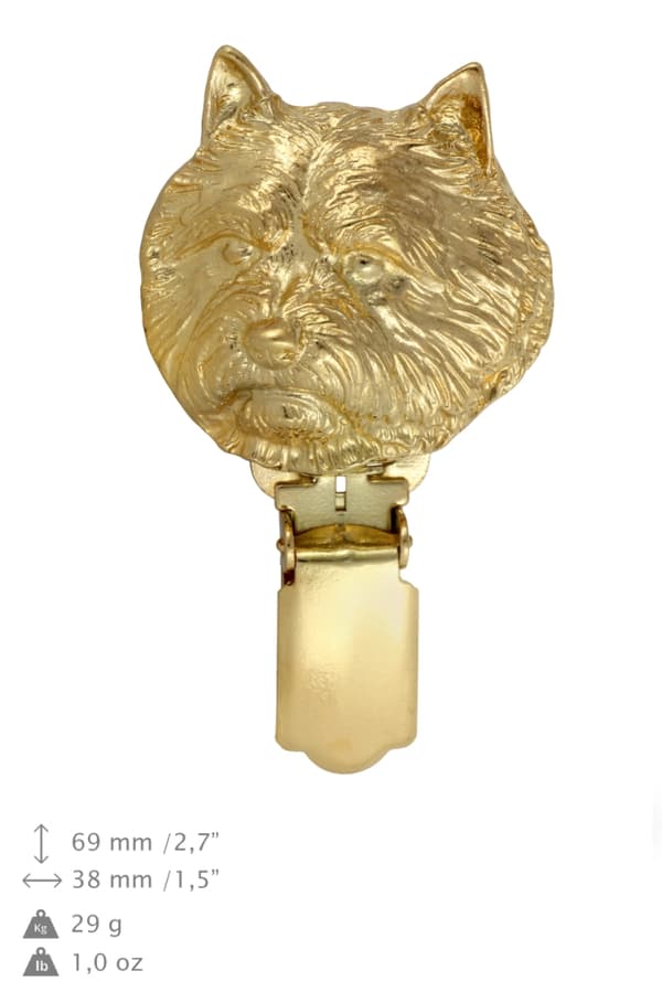 Norwich Terrier - broche med clips, guldbelagt startnummerholder, elegant hundeudstillingsnål fra Art-Dog