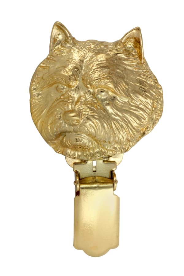 Norwich Terrier - broche med clips, guldbelagt startnummerholder, elegant hundeudstillingsnål fra Art-Dog