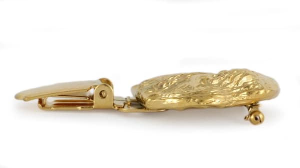 Bouvier des Flandres - broche med clips, guldbelagt holder til startnummer, elegant nål til hundeudstilling af Art-Dog