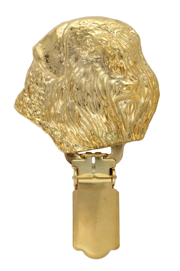 Bouvier des Flandres - broche med clips, guldbelagt holder til startnummer, elegant nål til hundeudstilling af Art-Dog
