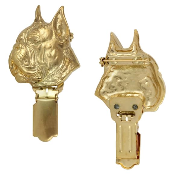 Boxer, Boxer - broche med clips, guldbelagt holder til startnummer, elegant nål til hundeudstillinger af Art-Dog