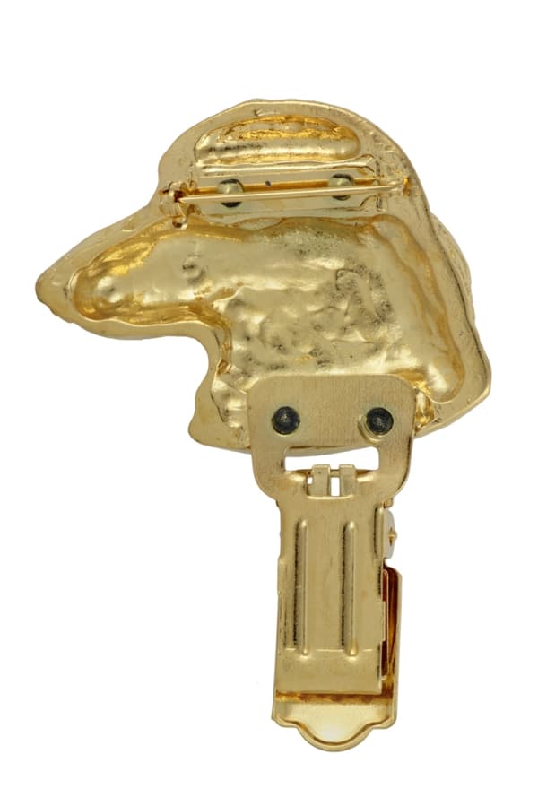 Langhåret gravhund - broche med clips, guldbelagt holder til startnummer, elegant nål til hundeudstilling af Art-Dog