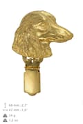 Miniatyrbillede 4 af 11: Langhåret gravhund - broche med clips, guldbelagt holder til startnummer, elegant nål til hundeudstilling af Art-Dog