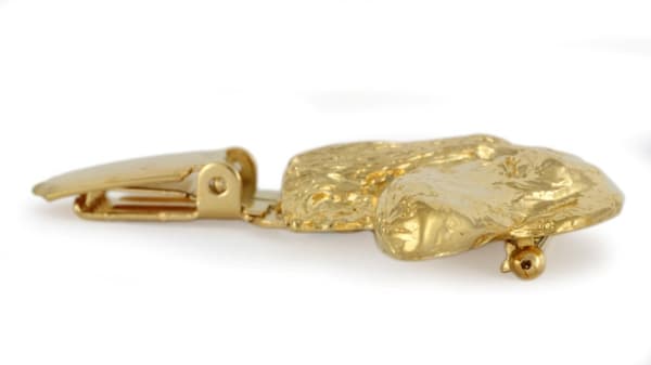 Langhåret gravhund - broche med clips, guldbelagt holder til startnummer, elegant nål til hundeudstilling af Art-Dog