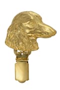 Miniatyrbillede 2 af 11: Langhåret gravhund - broche med clips, guldbelagt holder til startnummer, elegant nål til hundeudstilling af Art-Dog