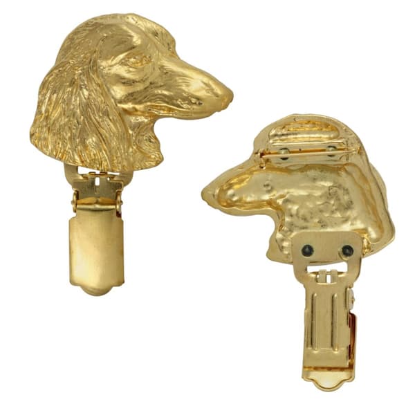 Langhåret gravhund - broche med clips, guldbelagt holder til startnummer, elegant nål til hundeudstilling af Art-Dog
