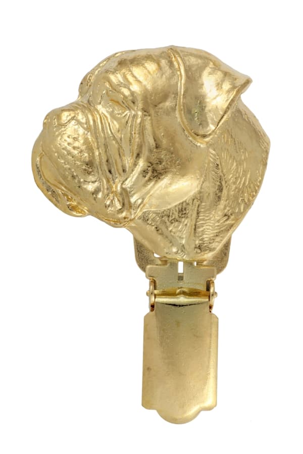 Bullmastiff, Bulmastiff - broche med clips, forgyldt holder til et startnummer, en gave til en hundeudstilling af Art-Dog
