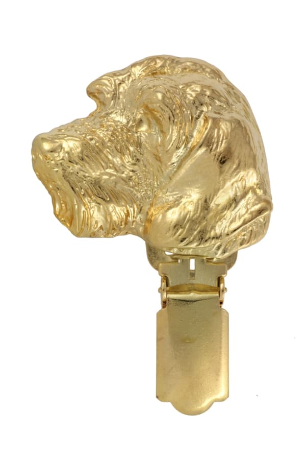 Trådhåret gravhund - broche med clips, forgyldt startnummerholder, gave til hundeudstilling af Art-Dog