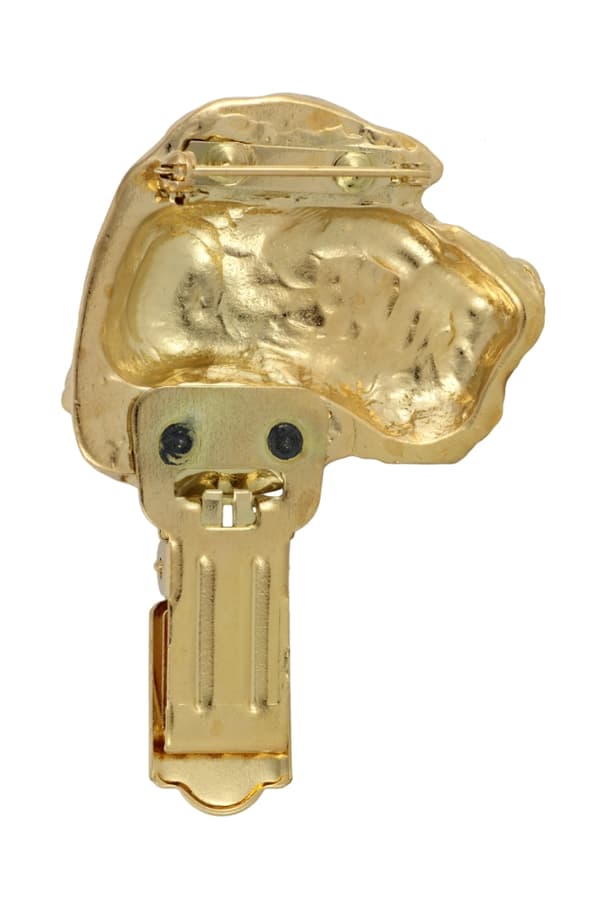 Trådhåret gravhund - broche med clips, forgyldt startnummerholder, gave til hundeudstilling af Art-Dog