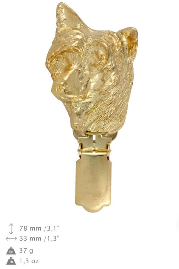Japanese Chin, Japanese Spaniel - broche med clips, forgyldt startnummerholder, gave til hundeudstilling af Art-Dog