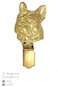 Miniatyrbillede 5 af 11: Fransk bulldog - broche med clips, forgyldt startnummerholder, gave til hundeudstilling af Art-Dog