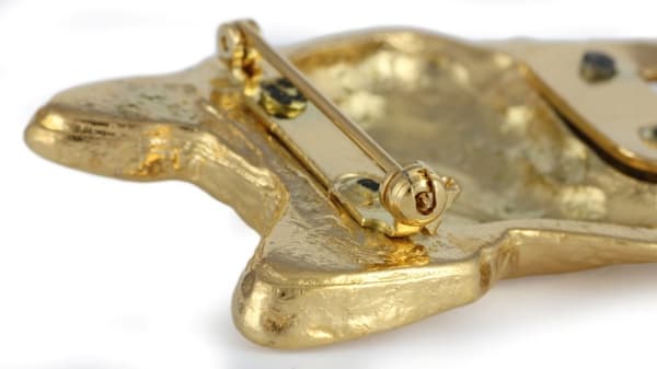 Fransk bulldog - broche med clips, forgyldt startnummerholder, gave til hundeudstilling af Art-Dog