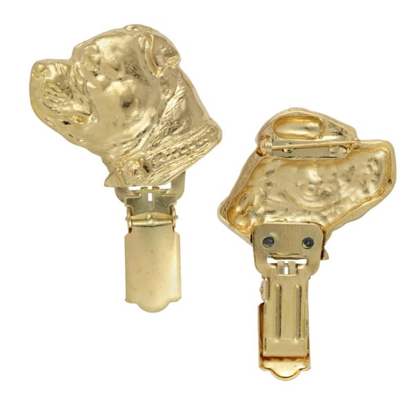 Staffordshire Bull Terrier, Staffik, Staffi - broche med clips, guldbelagt startnummerholder, gave til hundeudstilling af Art-Dog