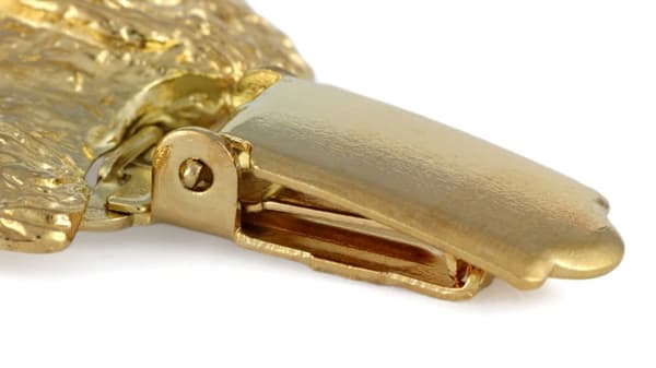 Engelsk Cocker Spaniel - broche med clips, guldbelagt startnummerholder, gave til en hundeudstilling af Art-Dog