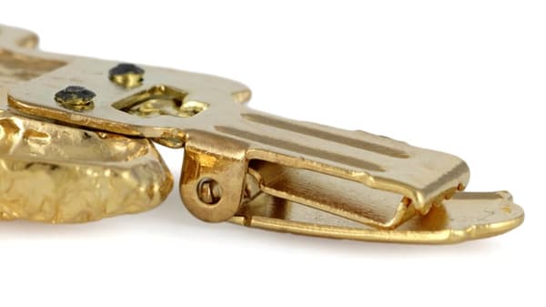 Engelsk Cocker Spaniel - broche med clips, guldbelagt startnummerholder, gave til en hundeudstilling af Art-Dog