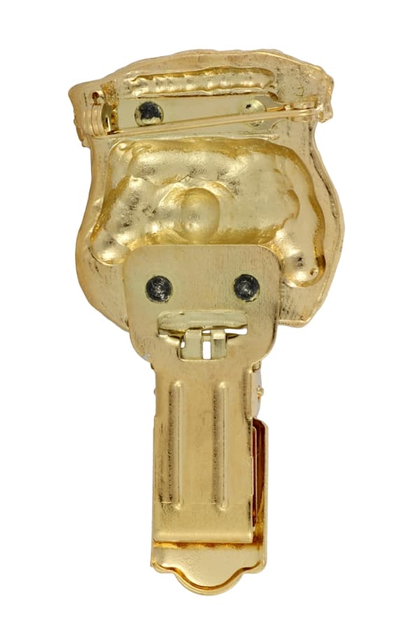 Brussels Griffon, Griffon bruxellois - broche med clips, forgyldt startnummerholder, gave til en hundeudstilling af Art-Dog