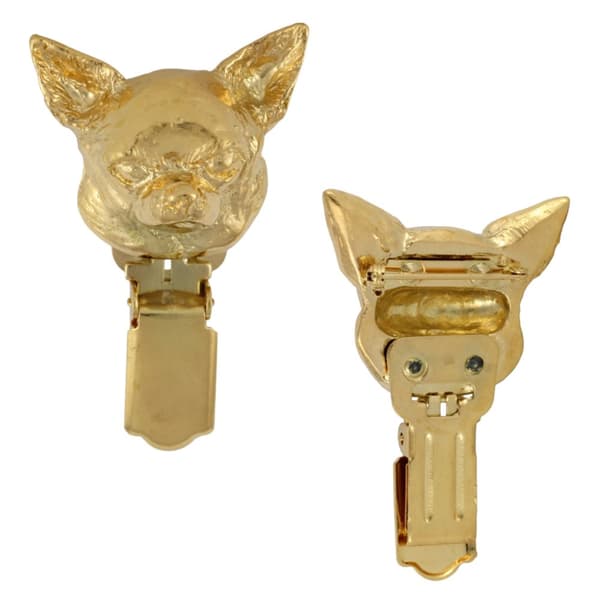 Korthåret Chihuahua I - broche med clips, guldbelagt startnummerholder, gave til hundeudstilling af Art-Dog